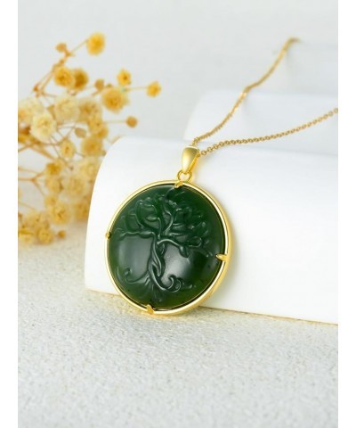 Tree of Life Necklace for Women with Jade Sterling Silver Round Jade Family Tree Jewelry for Women Mom Sister Grandma Birthda...