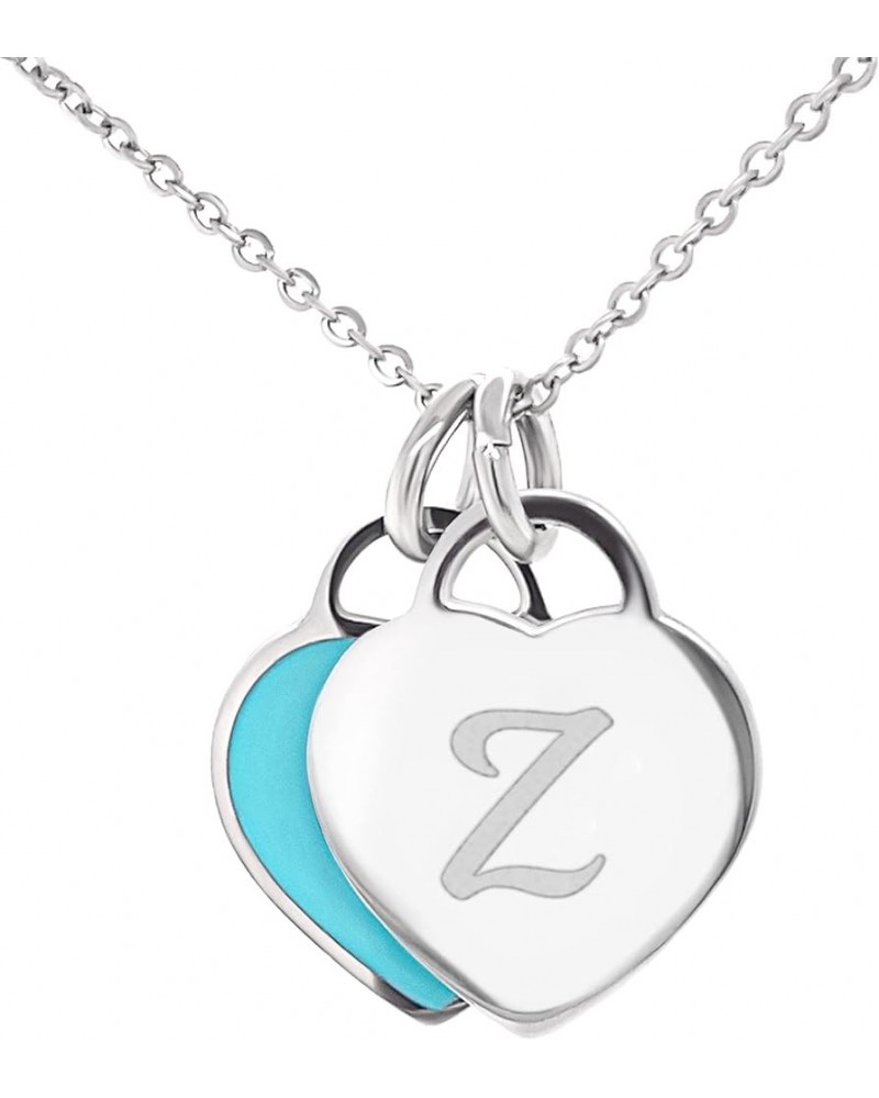 Cherished Love: Double Heart Pendant Necklace - Silver Look for Women & Teens | Personalized Initial Pendant & Colorful Heart...