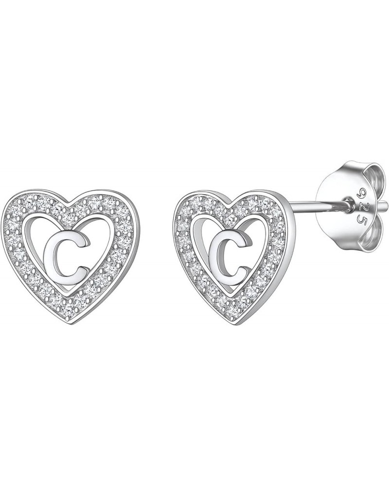 925 Sterling Silver Initial Heart Earrings, Dainty Cubic Zirconia Letter Stud Earrings for Women Girls (with Gift Box) C $8.6...