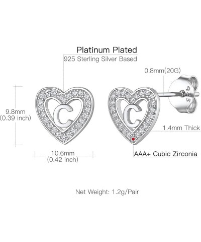 925 Sterling Silver Initial Heart Earrings, Dainty Cubic Zirconia Letter Stud Earrings for Women Girls (with Gift Box) C $8.6...