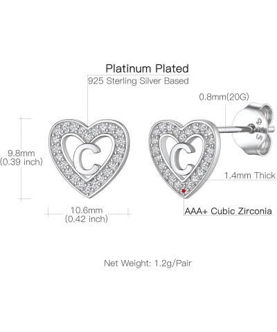 925 Sterling Silver Initial Heart Earrings, Dainty Cubic Zirconia Letter Stud Earrings for Women Girls (with Gift Box) C $8.6...