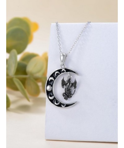 Gothic Necklace 925 Sterling Silver Halloween Jewelry Crescent Moon with Bat/Cat Pendant Moon Phase Witchy Jewelry Gifts for ...