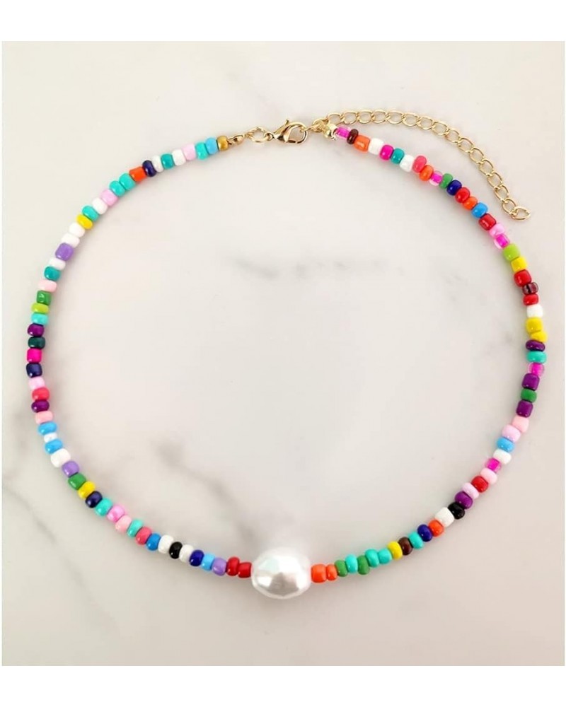 Bohemia Multilayer Smiley Pearl Rainbow Beaded Choker Necklace Compatible with Women Acrylic Fruit Heart Beads Chain Necklace...