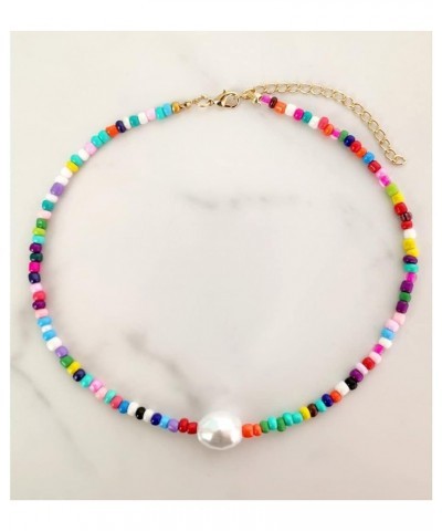 Bohemia Multilayer Smiley Pearl Rainbow Beaded Choker Necklace Compatible with Women Acrylic Fruit Heart Beads Chain Necklace...