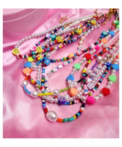 Bohemia Multilayer Smiley Pearl Rainbow Beaded Choker Necklace Compatible with Women Acrylic Fruit Heart Beads Chain Necklace...