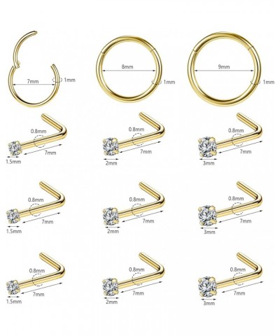 12Pcs 18G 20G Nose Rings Studs Hinged Hoop Nose Rings for Women Men Corkscrew Bone L Shaped Nose Studs Hypoallergenic 316L Su...