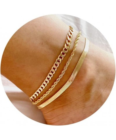 Ankle Bracelets for Women, 14k Gold Plated Waterproof Layered Cuban Figaro Link Chain Anklets Set Gold Anklets Jewelry Gift A...