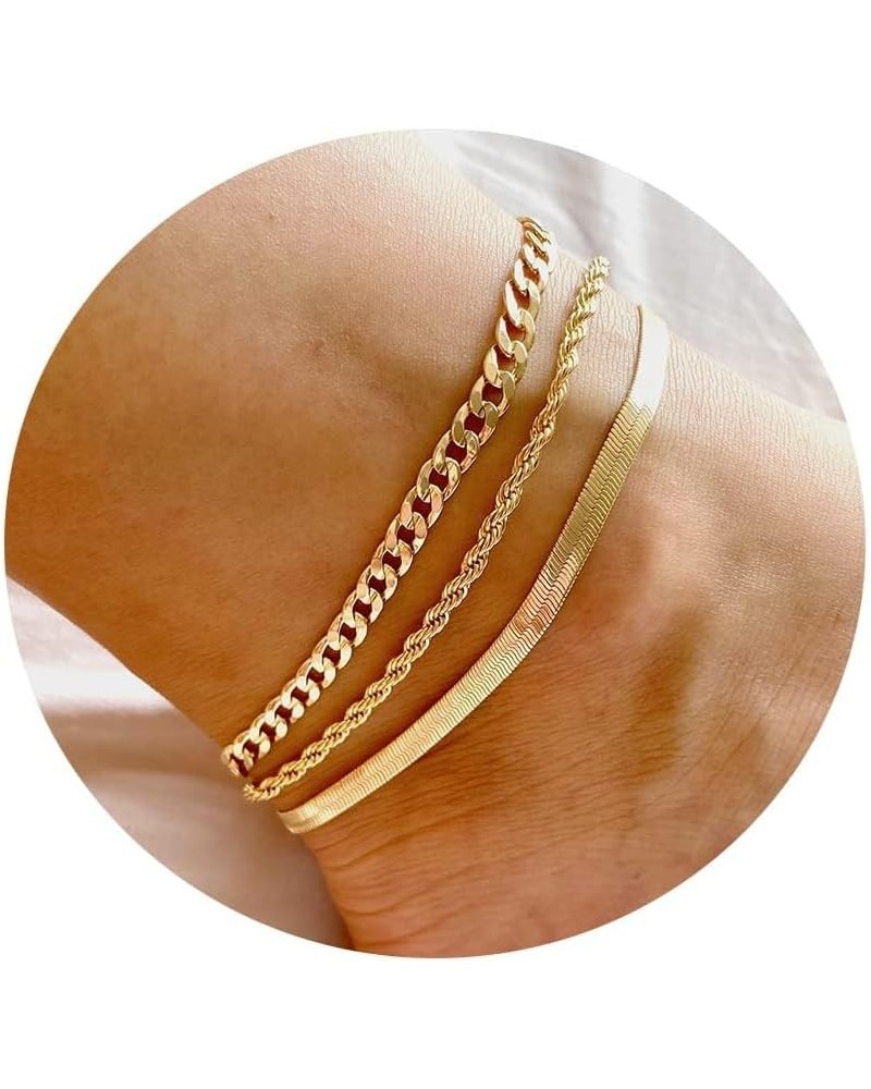 Ankle Bracelets for Women, 14k Gold Plated Waterproof Layered Cuban Figaro Link Chain Anklets Set Gold Anklets Jewelry Gift A...