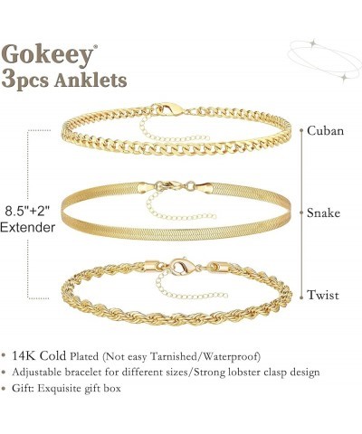 Ankle Bracelets for Women, 14k Gold Plated Waterproof Layered Cuban Figaro Link Chain Anklets Set Gold Anklets Jewelry Gift A...