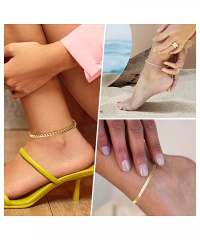 Ankle Bracelets for Women, 14k Gold Plated Waterproof Layered Cuban Figaro Link Chain Anklets Set Gold Anklets Jewelry Gift A...