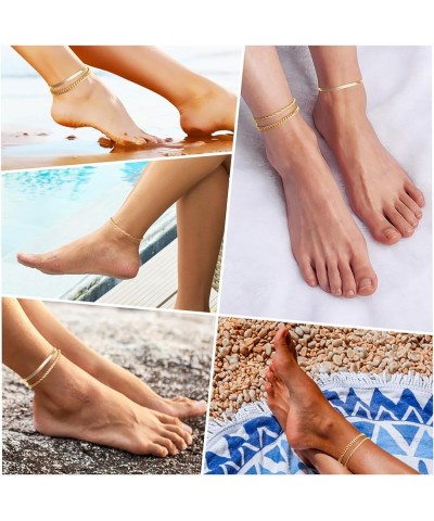 Ankle Bracelets for Women, 14k Gold Plated Waterproof Layered Cuban Figaro Link Chain Anklets Set Gold Anklets Jewelry Gift A...