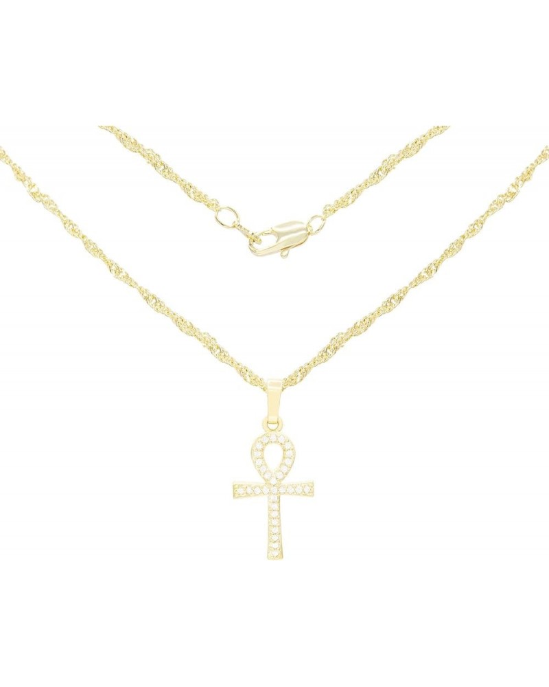 Cross Anchor Ankh Charm Pendant 14K Gold Filled Rope Box Curb Chain Necklace Set Lobster Clasp Fashion Cubic Zirconia Jewelry...