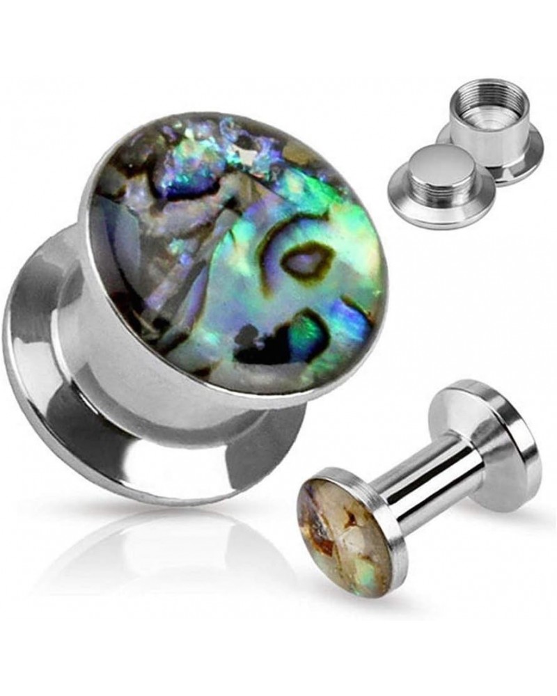 Shell Inlay Top Double Flared Screw Fit Plug 316L Surgical Steel 6GA (4mm) $11.12 Body Jewelry