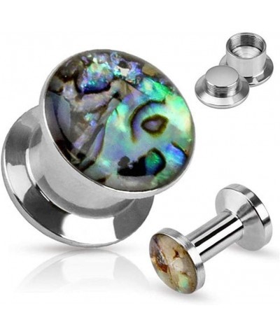 Shell Inlay Top Double Flared Screw Fit Plug 316L Surgical Steel 6GA (4mm) $11.12 Body Jewelry