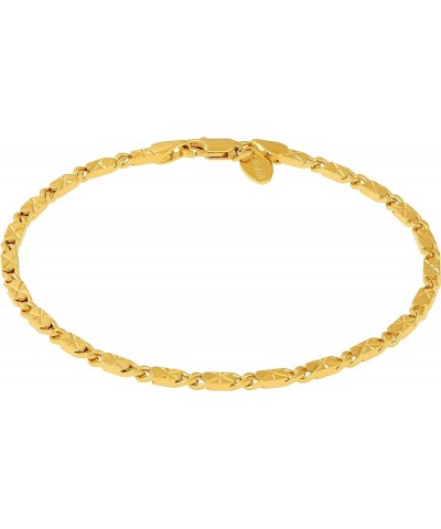 4mm Diamond Cut Star Flat Link Chain Anklet 24k Gold Plated Gold 9.0 Inches $13.98 Anklets