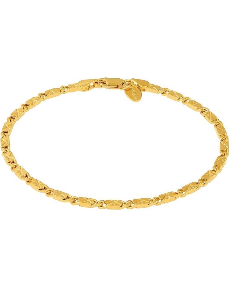 4mm Diamond Cut Star Flat Link Chain Anklet 24k Gold Plated Gold 9.0 Inches $13.98 Anklets