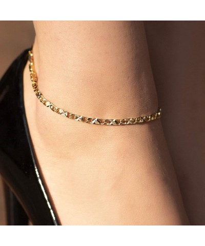 4mm Diamond Cut Star Flat Link Chain Anklet 24k Gold Plated Gold 9.0 Inches $13.98 Anklets