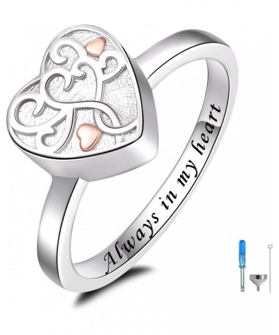 925 Sterling Silver Heart Tree of Life Flower Cremation Urn Ring for Ashes for Women Hold Loved Ones Finger Ring Memorial Kee...