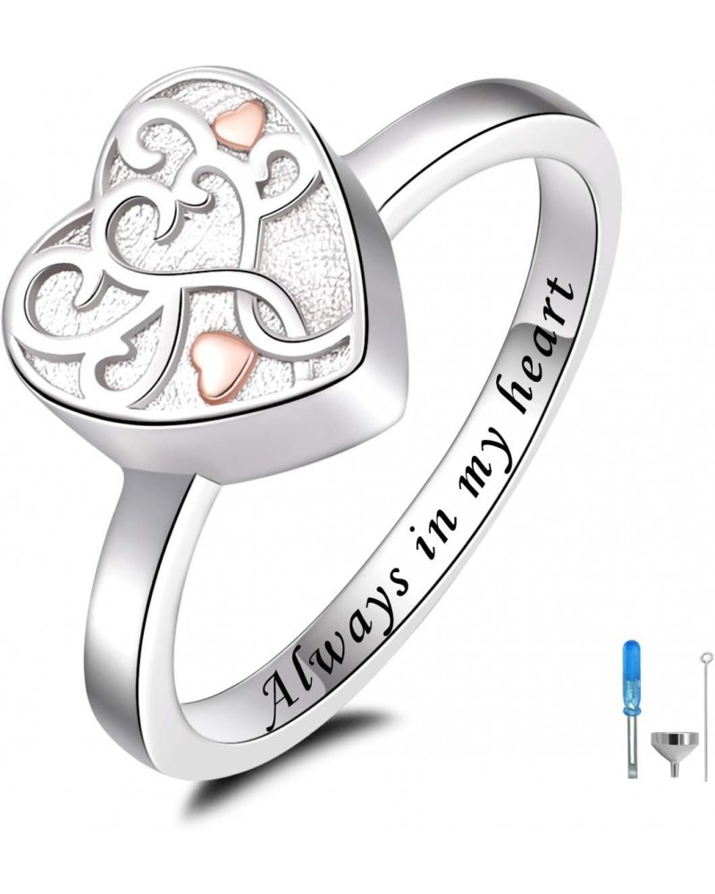 925 Sterling Silver Heart Tree of Life Flower Cremation Urn Ring for Ashes for Women Hold Loved Ones Finger Ring Memorial Kee...