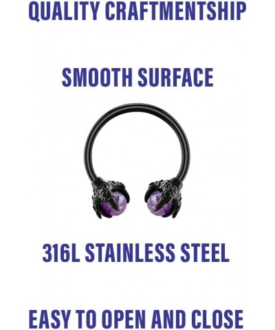 1-16 Gauge Black Claws Horseshoe Septum Nose Ear Lip Ring Stainless Steel Helix Tragus Piercing Jewelry 16G 5/16" Purple $9.3...