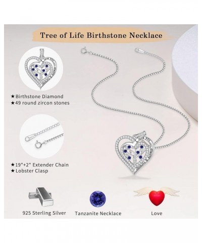 Birthstone Necklace for Women Girls, S925 Sterling Silver Tree of Life Necklace Double Heart Pendant Necklaces Birthstone Jew...