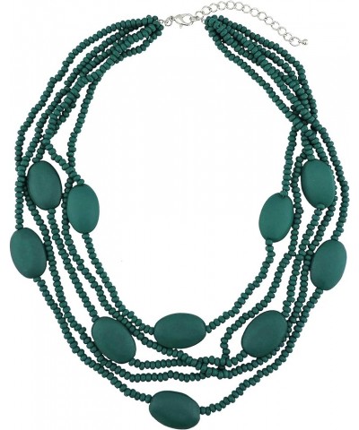 Multi Color 5 Layers Wood Beads Strand Statement Necklace for Women Chunky Collar (N0019) N0019-Teal $11.39 Necklaces