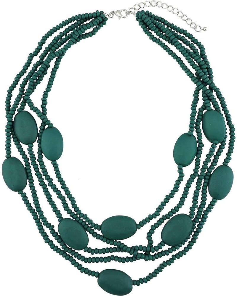 Multi Color 5 Layers Wood Beads Strand Statement Necklace for Women Chunky Collar (N0019) N0019-Teal $11.39 Necklaces