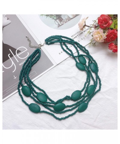 Multi Color 5 Layers Wood Beads Strand Statement Necklace for Women Chunky Collar (N0019) N0019-Teal $11.39 Necklaces