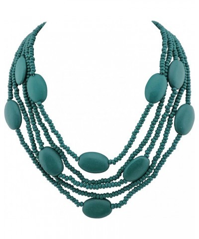 Multi Color 5 Layers Wood Beads Strand Statement Necklace for Women Chunky Collar (N0019) N0019-Teal $11.39 Necklaces