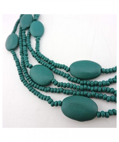 Multi Color 5 Layers Wood Beads Strand Statement Necklace for Women Chunky Collar (N0019) N0019-Teal $11.39 Necklaces