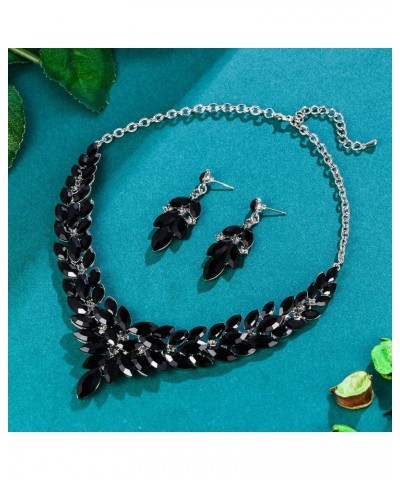 Women's Austrian Crystal Wedding Bridal V Shaped Floral Flower Leaf Jewellery Set Black Silver-Tone $11.10 Jewelry Sets