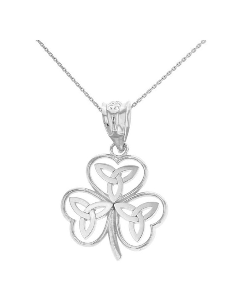 Elegant .925 Sterling Silver Irish Shamrock Pendant Necklace with Celtic Trinity Knot - Choose Pendant Only or Necklace w/ 16...