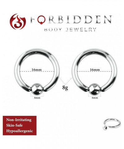 12G-OG Surgical Steel Piercing Hoops Large Gauge Size Captive Bead Body Piercing Rings 2pcs (Select Gauge/Diameter) 8g 16mm, ...