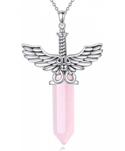 Rose Quartz Necklace for Women Sterling Silver Dagger Sword Pendant Rose Quartz Jewelry Gifts for Women Teens Girls $18.48 Ne...