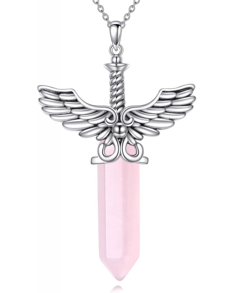 Rose Quartz Necklace for Women Sterling Silver Dagger Sword Pendant Rose Quartz Jewelry Gifts for Women Teens Girls $18.48 Ne...