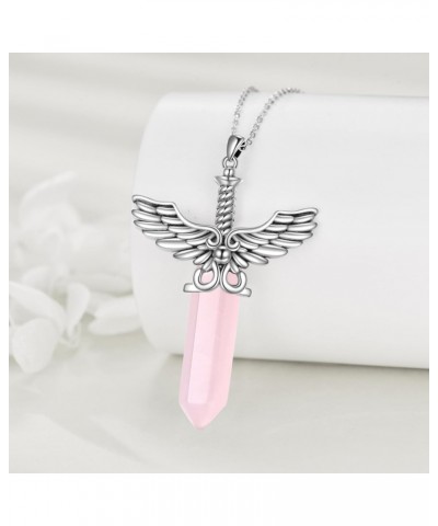 Rose Quartz Necklace for Women Sterling Silver Dagger Sword Pendant Rose Quartz Jewelry Gifts for Women Teens Girls $18.48 Ne...