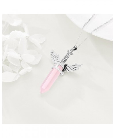 Rose Quartz Necklace for Women Sterling Silver Dagger Sword Pendant Rose Quartz Jewelry Gifts for Women Teens Girls $18.48 Ne...