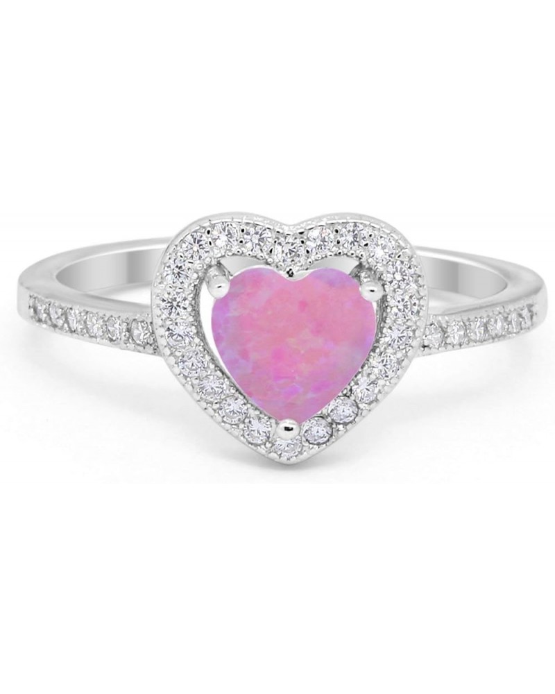 Halo Dazzling Heart Promise Ring Round Simulated Cubic Zirconia 925 Sterling Silver Lab Created Pink Opal $12.31 Rings