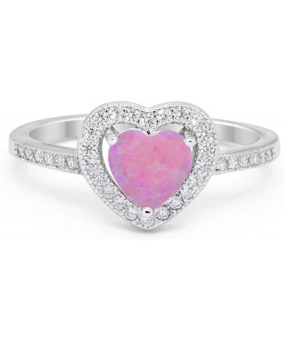 Halo Dazzling Heart Promise Ring Round Simulated Cubic Zirconia 925 Sterling Silver Lab Created Pink Opal $12.31 Rings