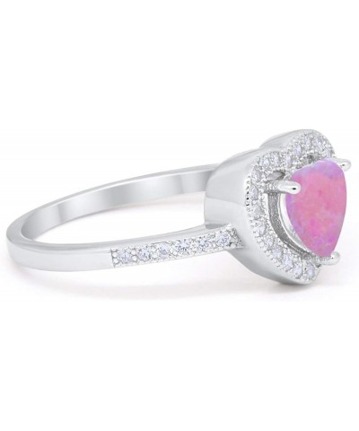 Halo Dazzling Heart Promise Ring Round Simulated Cubic Zirconia 925 Sterling Silver Lab Created Pink Opal $12.31 Rings