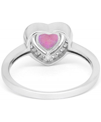 Halo Dazzling Heart Promise Ring Round Simulated Cubic Zirconia 925 Sterling Silver Lab Created Pink Opal $12.31 Rings