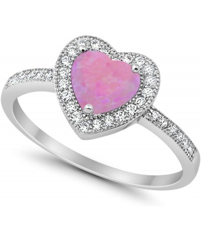 Halo Dazzling Heart Promise Ring Round Simulated Cubic Zirconia 925 Sterling Silver Lab Created Pink Opal $12.31 Rings