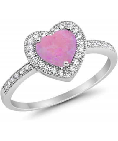 Halo Dazzling Heart Promise Ring Round Simulated Cubic Zirconia 925 Sterling Silver Lab Created Pink Opal $12.31 Rings