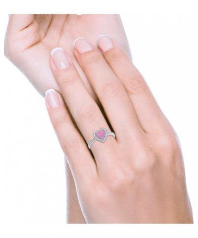 Halo Dazzling Heart Promise Ring Round Simulated Cubic Zirconia 925 Sterling Silver Lab Created Pink Opal $12.31 Rings