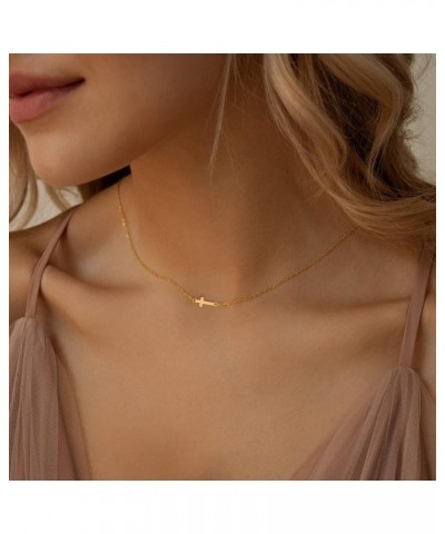 Dainty Cross Necklace for Women, 14K Gold Plated/Sterling Silver Simple Cross Choker Necklaces Small Cross Pendant Tiny Cute ...