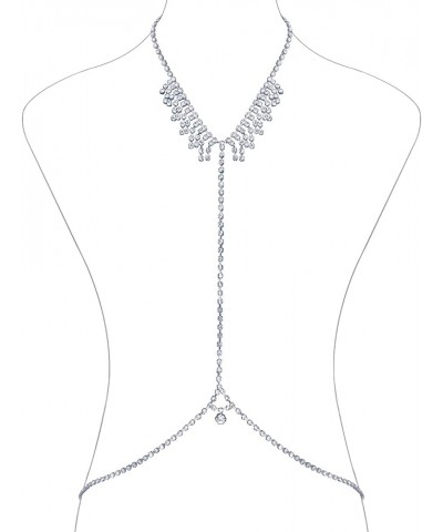 Rhinestone Body Chains for Women Sexy Silver Body Chain Crystal Chest Chain Bikini Body Jewelry for Women Party Beach Nightcl...