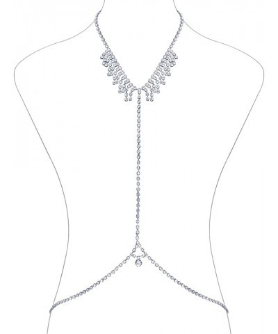 Rhinestone Body Chains for Women Sexy Silver Body Chain Crystal Chest Chain Bikini Body Jewelry for Women Party Beach Nightcl...