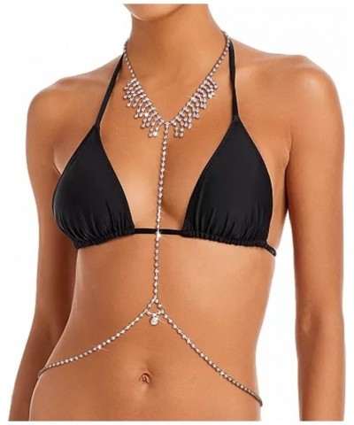 Rhinestone Body Chains for Women Sexy Silver Body Chain Crystal Chest Chain Bikini Body Jewelry for Women Party Beach Nightcl...