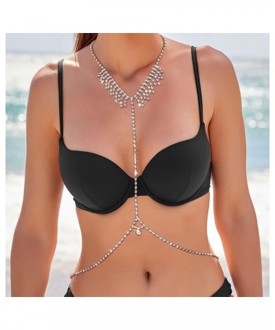 Rhinestone Body Chains for Women Sexy Silver Body Chain Crystal Chest Chain Bikini Body Jewelry for Women Party Beach Nightcl...