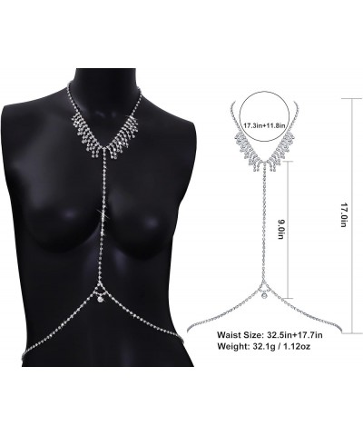 Rhinestone Body Chains for Women Sexy Silver Body Chain Crystal Chest Chain Bikini Body Jewelry for Women Party Beach Nightcl...